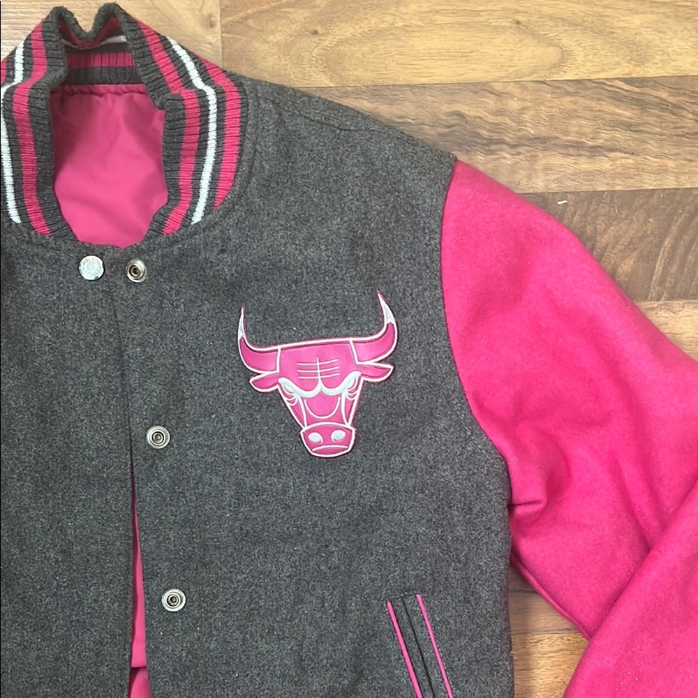 Chicago Bulls Pink and Gray Varsity Jacket - Picture 2 of 3